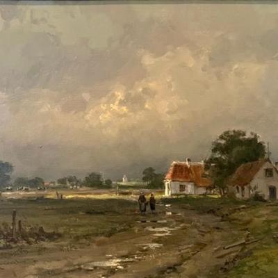 Original Oil Painting On Canvas "Wet Day" By Dutch Painter Hans Van Moerkerker