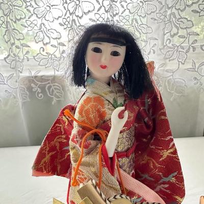 ASIAN THEMED DOLL, WOODEN TRICK BOX AND LETTER OPENER
