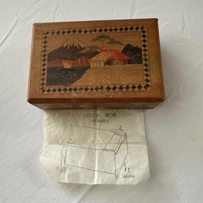 ASIAN THEMED DOLL, WOODEN TRICK BOX AND LETTER OPENER