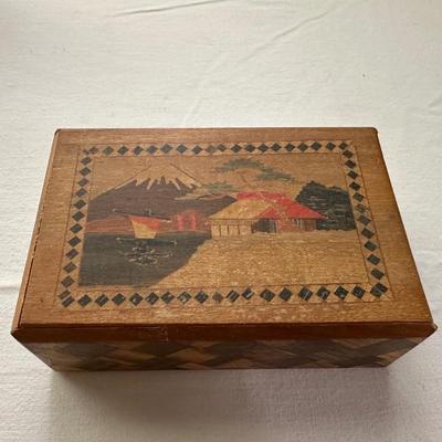 ASIAN THEMED DOLL, WOODEN TRICK BOX AND LETTER OPENER