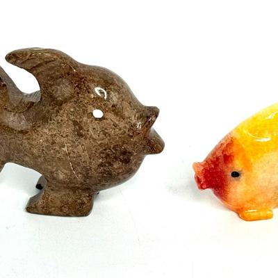 Fish Figurine Lot - Blown Glass, Crystal, Pottery, Stone