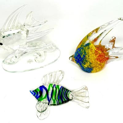 Fish Figurine Lot - Blown Glass, Crystal, Pottery, Stone