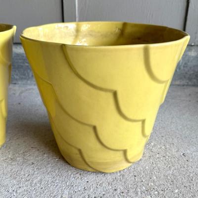Vintage Set of 2 Yellow Ceramic Planters - Alamo Pottery Inc.