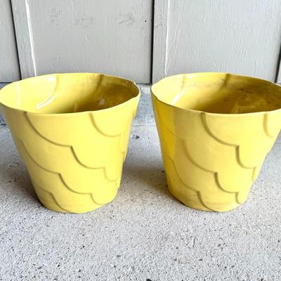 Vintage Set of 2 Yellow Ceramic Planters - Alamo Pottery Inc.
