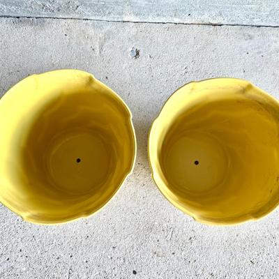 Vintage Set of 2 Yellow Ceramic Planters - Alamo Pottery Inc.