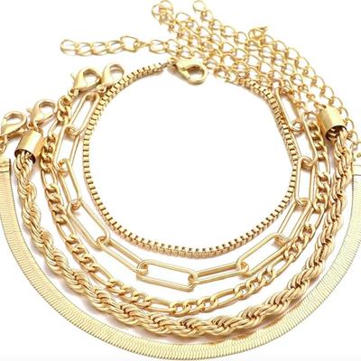 5-Pack Gold Bracelet Set Stackable Gold Bracelet Set for Women Layered Cuban Link Paperclip Chain Waterproof Chain Bracelets