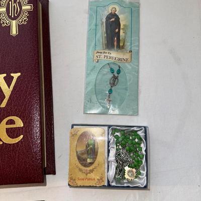 BIBLE, ROSARY AND RELIGIOUS MEDALS