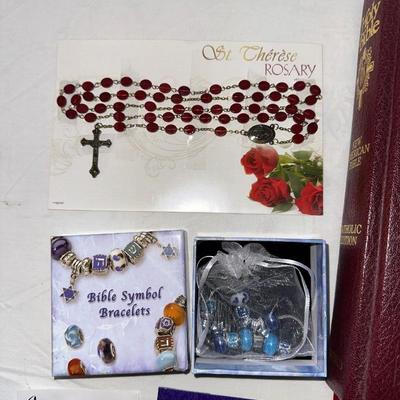 BIBLE, ROSARY AND RELIGIOUS MEDALS