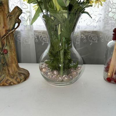 WELLER VASE, BLUE GLASS CONTAINERS AND MORE