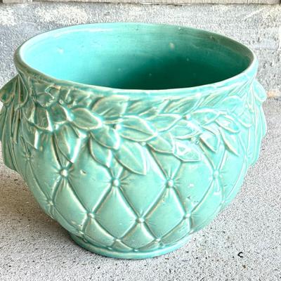 Vintage Set of 2 Green McCoy Quilted Pottery Planters