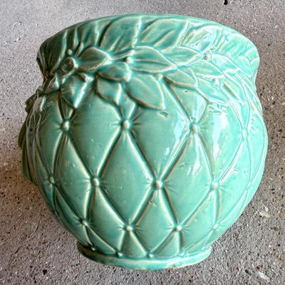 Vintage Set of 2 Green McCoy Quilted Pottery Planters