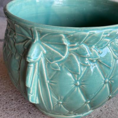 Vintage Set of 2 Green McCoy Quilted Pottery Planters