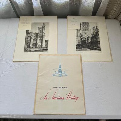 FREE ENTERPRISE-AN AMERICAN HERITAGE BOOKLET AND 2 REPRODUCED TALIO-CROME PICTURES OF “CATHEDRAL OF ST. ETIENNE” & “SAINTE CROIX...