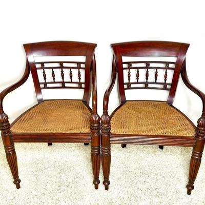 Set of 2 Antique Cane Seat Solid Wood Armchairs