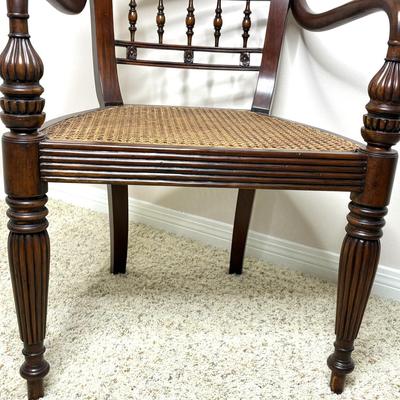 Set of 2 Antique Cane Seat Solid Wood Armchairs