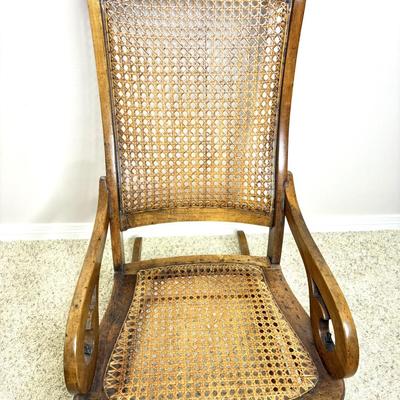 Antique Solid Wood Cane Seat Rocking Chair
