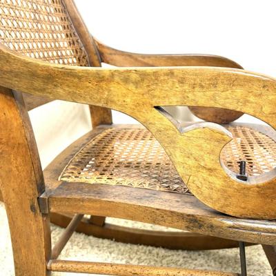 Antique Solid Wood Cane Seat Rocking Chair
