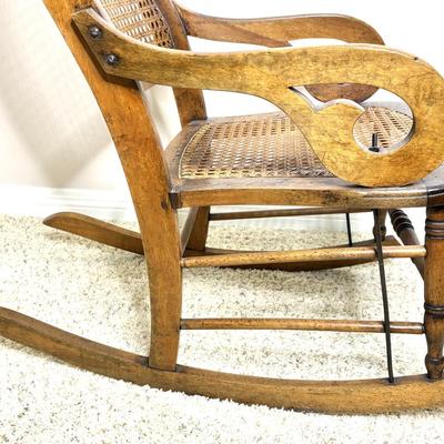 Antique Solid Wood Cane Seat Rocking Chair