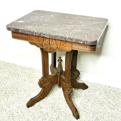 Antique Eastlake Walnut Parlor Table with Marble Top