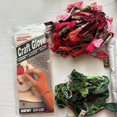CRAFT SUPPLIES AND A SEWING BOX