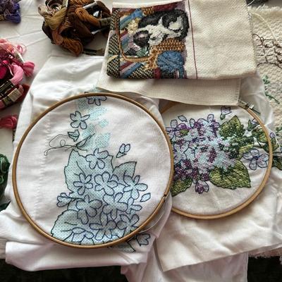 CRAFT SUPPLIES AND A SEWING BOX