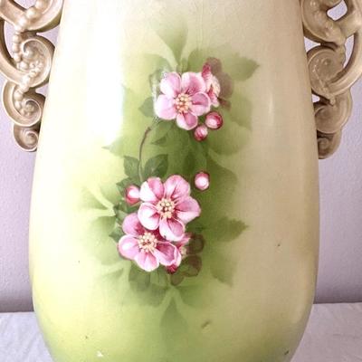 Set of 2 Floral Hand Painted Urn Style Vases