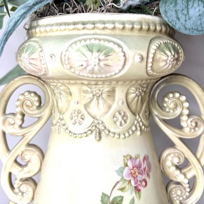 Set of 2 Floral Hand Painted Urn Style Vases
