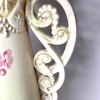 Set of 2 Floral Hand Painted Urn Style Vases