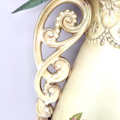 Set of 2 Floral Hand Painted Urn Style Vases