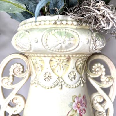 Set of 2 Floral Hand Painted Urn Style Vases