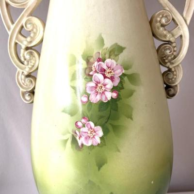Set of 2 Floral Hand Painted Urn Style Vases