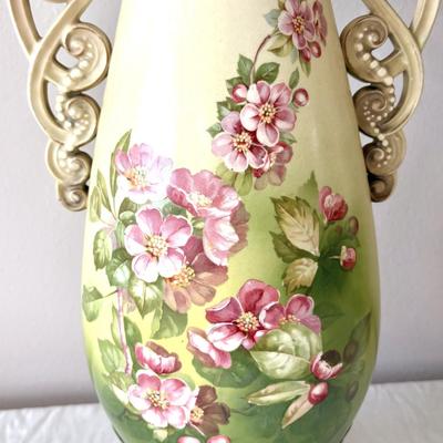 Set of 2 Floral Hand Painted Urn Style Vases