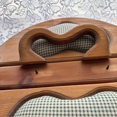CRAFT SUPPLIES, DOILIES AND A SEWING BOX