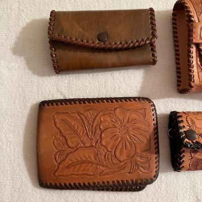 LEATHER TOOLED CASES, DRESSER TOP MIRROR, PIN CUSHION AND MORE