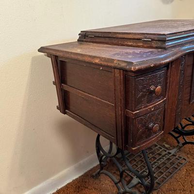 BRUNSWICK TREADLE SEWING MACHINE IN CABINET