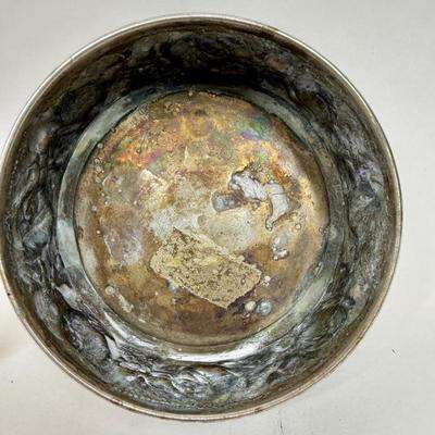 Sale Photo Thumbnail #604: In fair - good used condition, tarnished inside and glass frog has some plant residue that needs some work to get out.