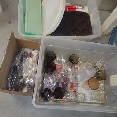 Assorted Kitchen Goods- Glassware, Utensils, Plastic Storage, etc.