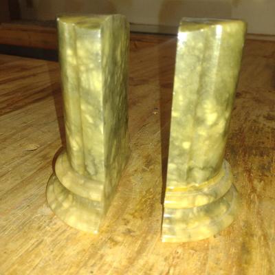 Pair of Hand Carved Italian Alabaster Bookends- Approx 5" Tall (G)