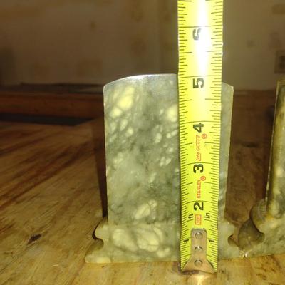 Pair of Hand Carved Italian Alabaster Bookends- Approx 5" Tall (G)