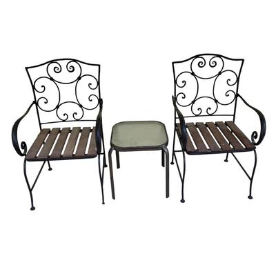Wrought Iron Arm Chairs and Glass Top End Table (FP-EL)