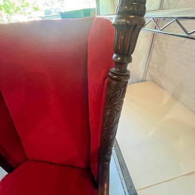 Unusual High-Back Red Chair w/Finials