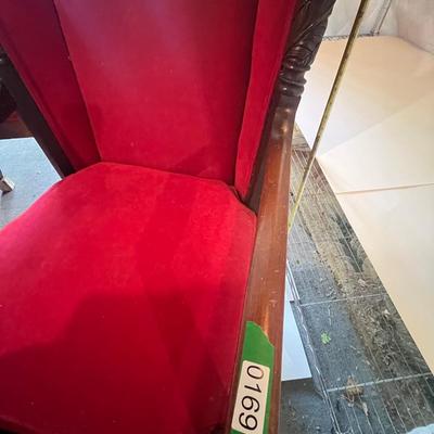 Unusual High-Back Red Chair w/Finials