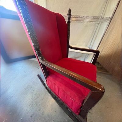 Unusual High-Back Red Chair w/Finials