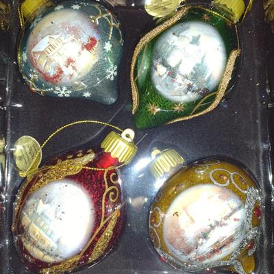 Thomas Kinkade Bradford Exchange Limited Edition Glass Christmas Ornaments "Glow of the Holidays" (G)