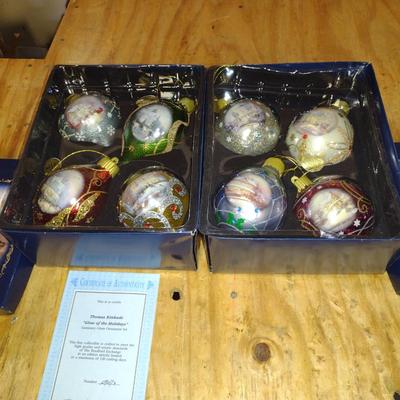 Thomas Kinkade Bradford Exchange Limited Edition Glass Christmas Ornaments "Glow of the Holidays" (G)