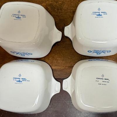 Vintage Set of 4 Corning Ware Blue Cornflower Ceramic Baking Pans