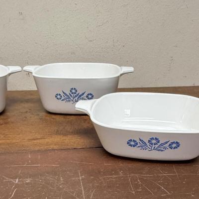 Vintage Set of 4 Corning Ware Blue Cornflower Ceramic Baking Pans