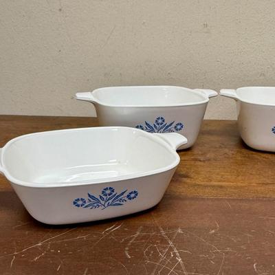 Vintage Set of 4 Corning Ware Blue Cornflower Ceramic Baking Pans