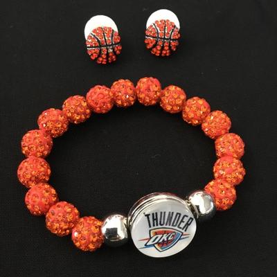 OKC thunder basketball rhinestone stretch bracelet and stud earings