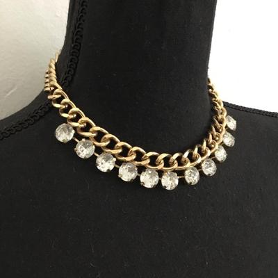 Vintage Beautiful, gold tone, thick, chunky rhinestone statement necklace